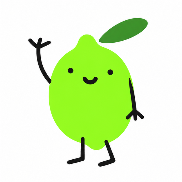 Our smiling lime mascot waving